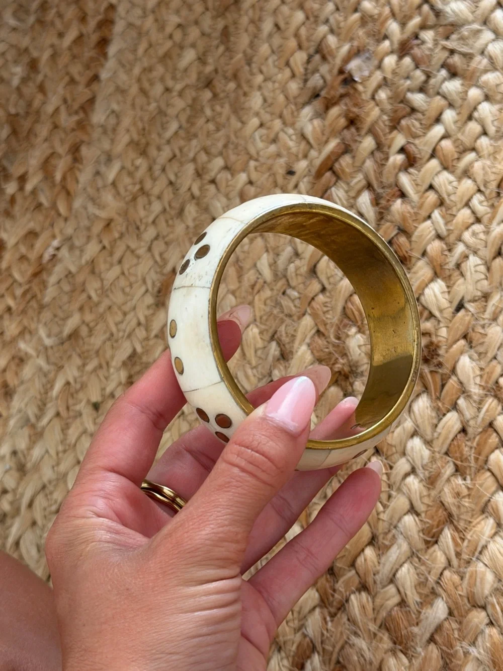 Motel Rocks Ivory and Brass Dot Inlay Bangle Bracelet
